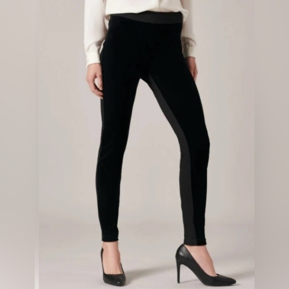 Anne Fontaine Andy Leggings Size 12 Black Dual Material In Velvet And Milano 44